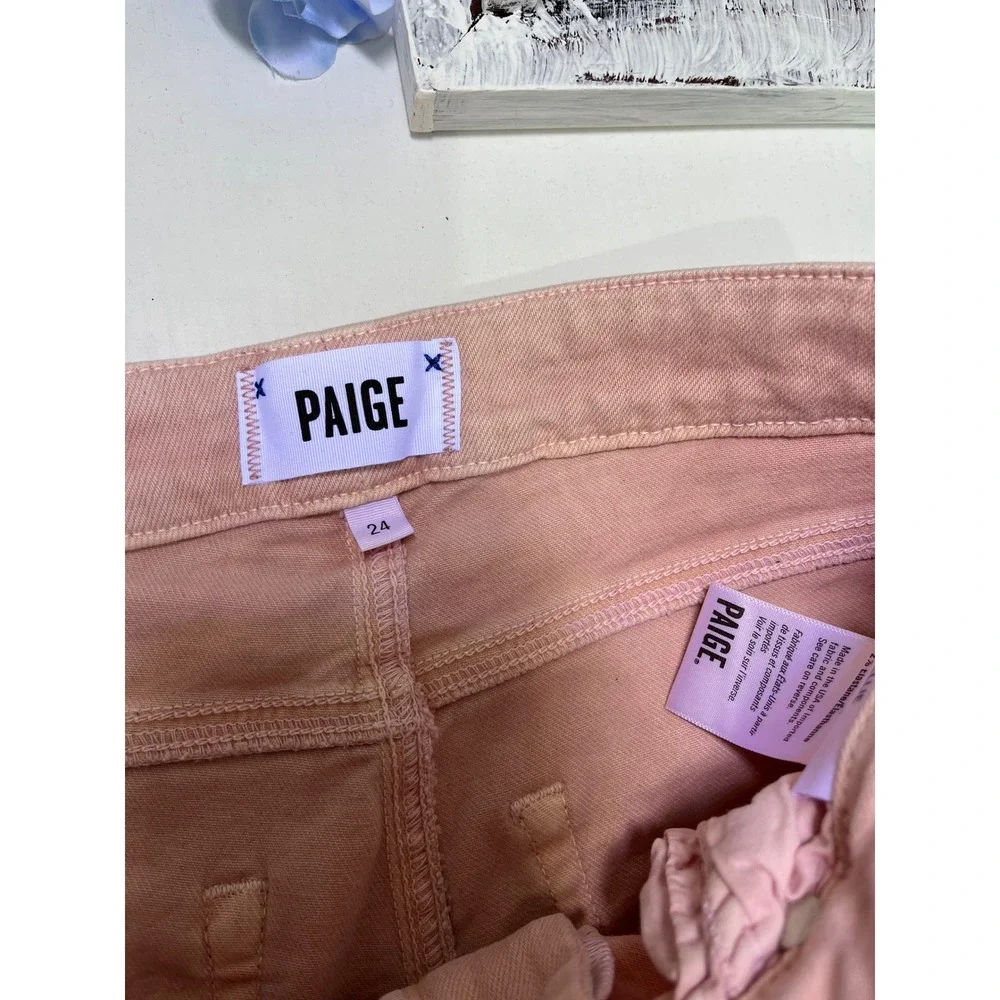 Paige Nellie High Rise Wide Leg Tie‎ Waist Jeans Pink Raw Hem Size 24